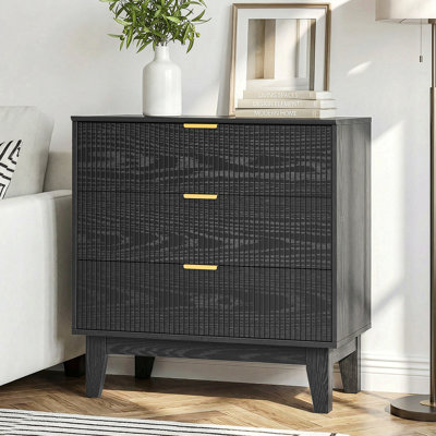 Candelario Black 3 Drawer Dresser, 31.5" Wide Chest of Drawers