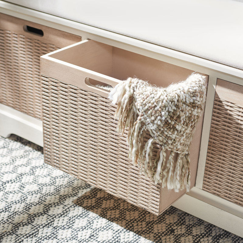 Banc de rangement à tiroirs Khloe, Blanc vieilli