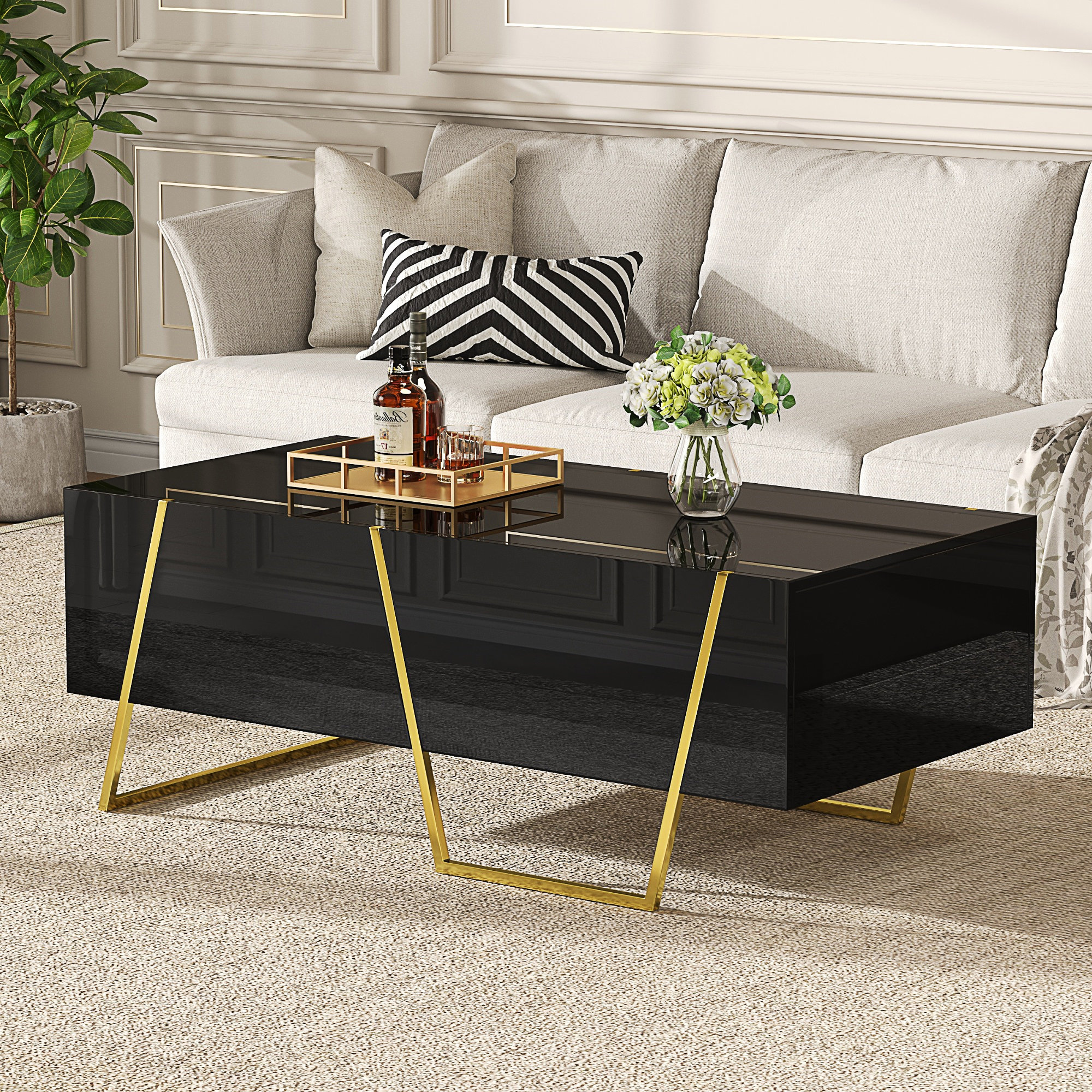 Mercer41 Modern Rectangular High Gloss Coffee Table For Living Room ...