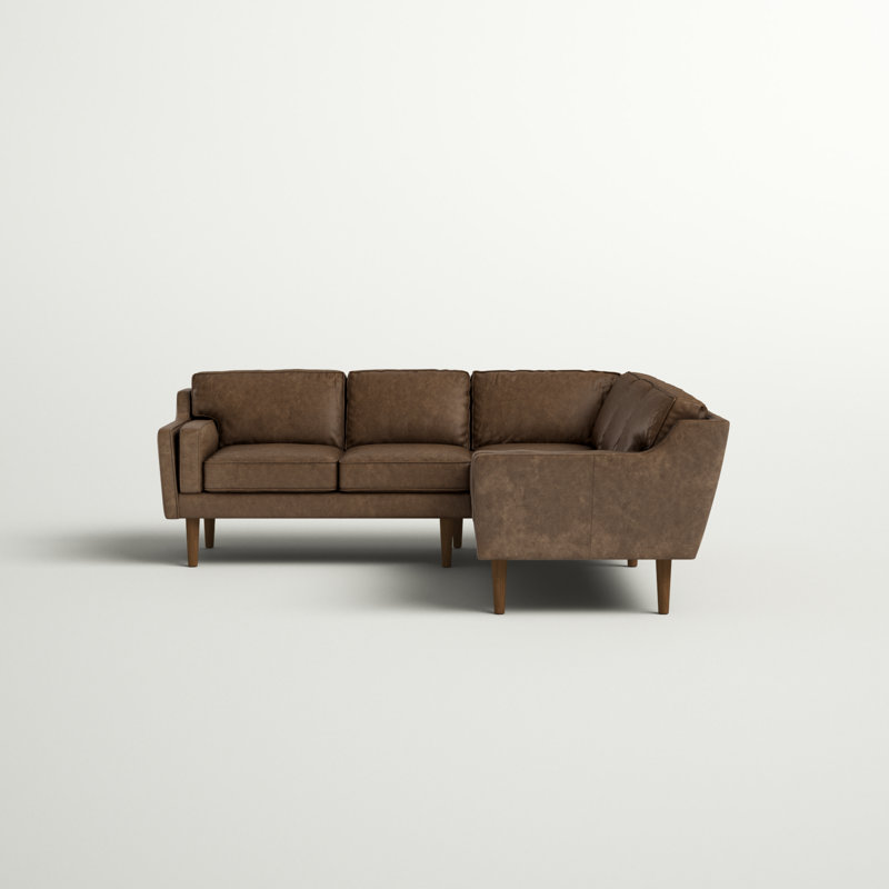 Cade Leather L-Shaped Sectional Symmetrical, Tan Genuine Leather