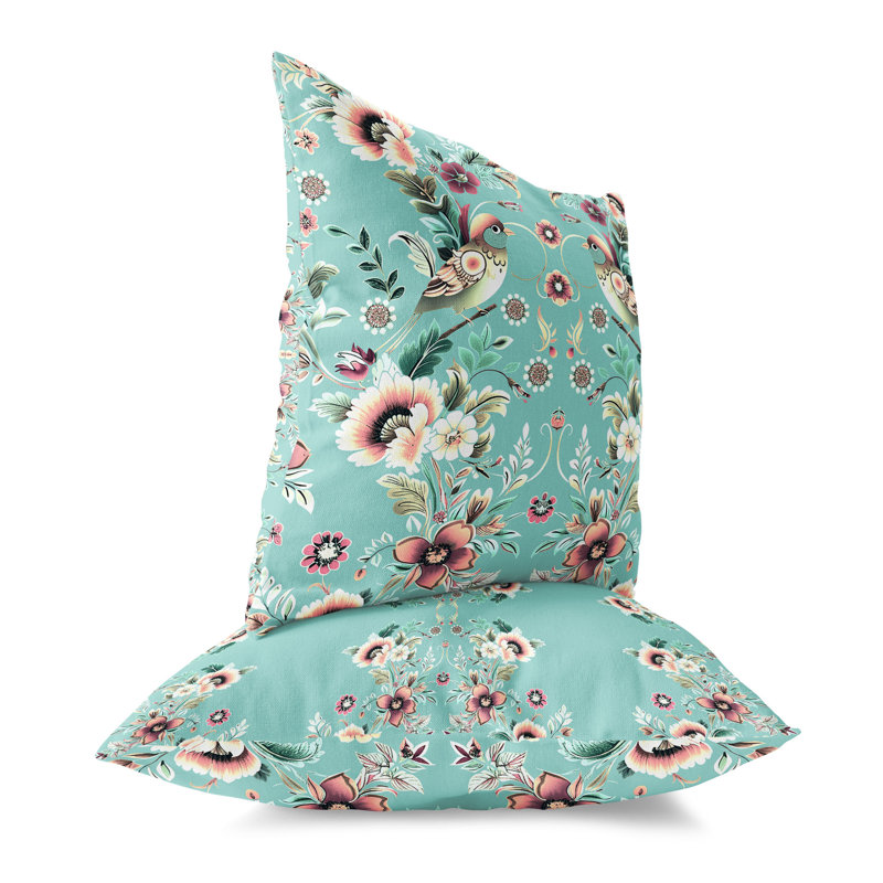 Coussin Folk Garden Whispers, Vert/mauve, H 20 po x l 20 po