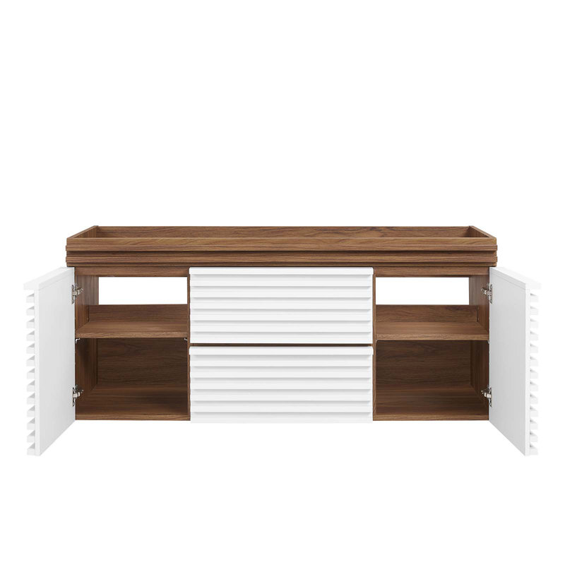 Render 48" White and Walnut Wall-Mount Bathroom Vanity Cabinet