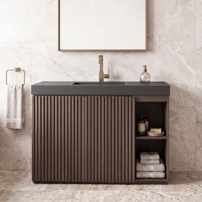 Meuble-lavabo autoportant 48 po avec évier une pièce noir, meuble-lavabo autoportant avec rangement cannelé de 48 po, sans drain et robinet, KD