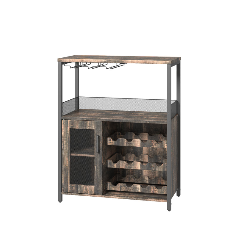 Armoire à vin avec support amovible, porte en filet et pieds réglables, rangement pour boissons alcoolisées à 3 niveaux