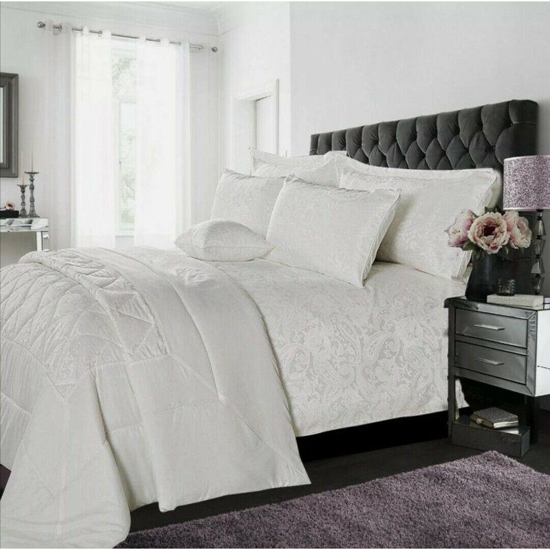 Dieter Polyester Paisley Bedspread with Pillowcases, White, 235 x 255 cm
