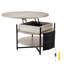 Table basse ronde à plateau relevable 35,3 po avec tiroirs de rangement, compartiments cachés et tablette ouverte pour le salon, la maison, le bureau