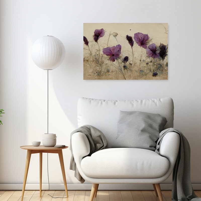 Purple Bloom Whispers Elegant Rustic Vintage Flower Nature Wall Art Print 1 Piece Wrapped Canvas Wall Art