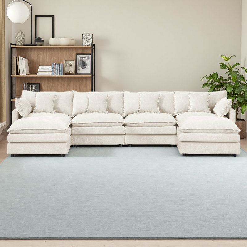 Canapé modulaire modulaire, ensemble de canapé en U en forme de U de 130,7 po pour le salon, canapé à 4 places confortable avec repose-pieds mobile, combinaison de bricolage, chenille