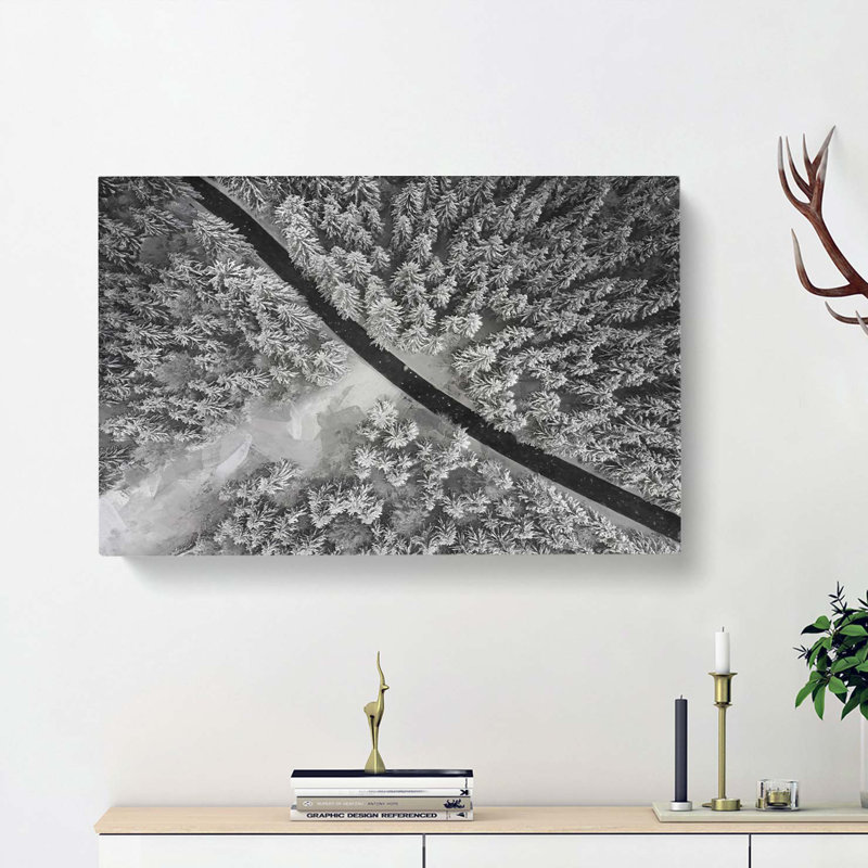 Road Through The Winter Forest - Wrapped Canvas, 60cm H x 91cm W x 3cm D
