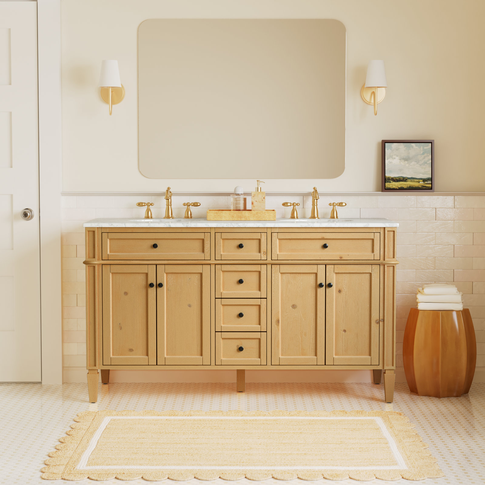 Rivers 60'' Double Bathroom Vanity, Light Brown