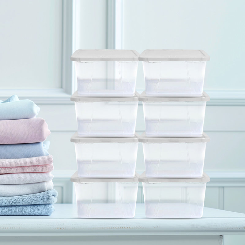 Homz Stackable Plastic Storage Container, White, 10 Pack, 6 QT