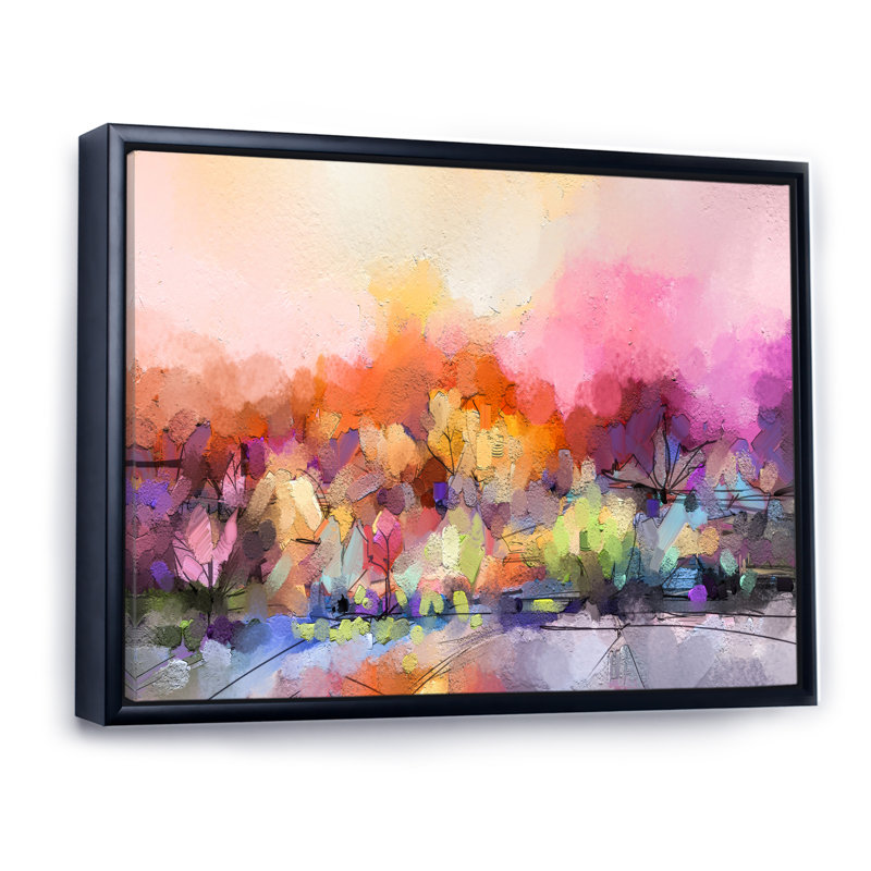 «Colorful Autumn Forest Grunge Art», reproduction sur toile flottante, H 24 po x l 36 po x P 1 po, Cadre flottant noir