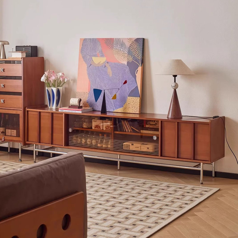 Meuble télé en bois de noyer massif, H 24,8 po x L 78,74 po x l 15,75 po