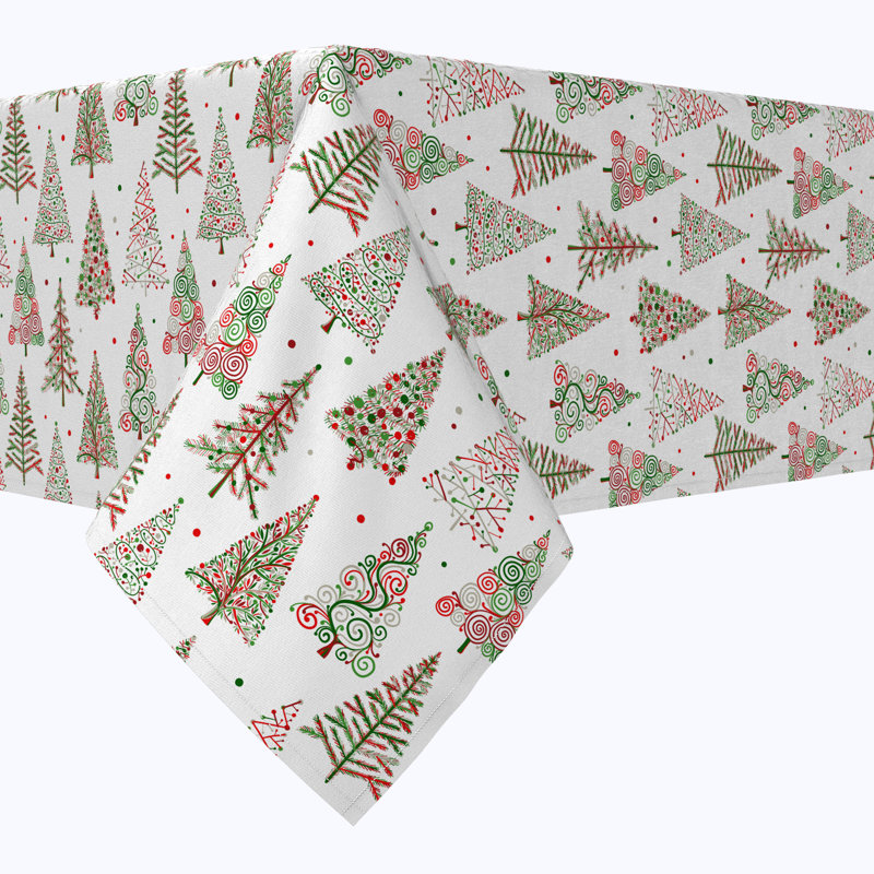 Egidija  Rectangular Tablecloth, 100% Cotton, Red & Green Christmas Tree Designs,  84" x 52" 