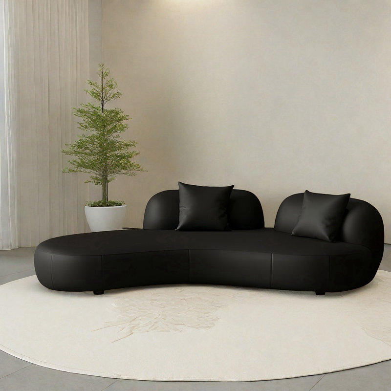 Black solid wood sofa, 27.56" H x 94.49" W x 37.4" D