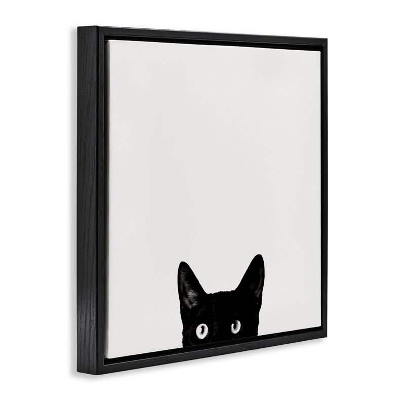 «Black Cat Peeking From dessous», art mural encadré par Jon Bertelli pwp-156, Noir, H 25 po x l 25 po
