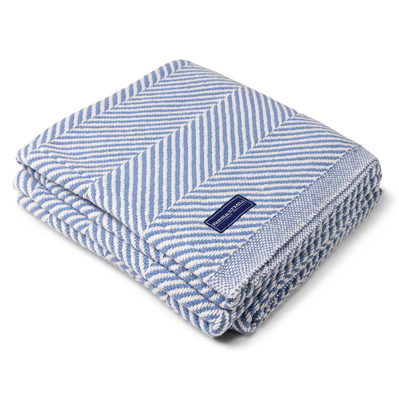 Jeté en coton Coastal Monhegan sans frange, Denim à chevrons