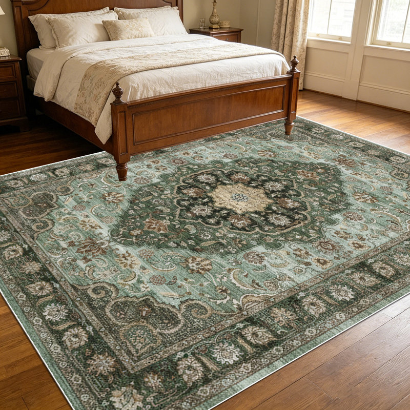 1PC Vintage Persian Medallion Floral Sage Green area rugs for Living Room, Soft and Comfortable, Suitable for all seasons, easy-to-maintain, machine washable Indoor floor mat, Under Table Farmhouse suitable for dining room, bedroom, entryway,