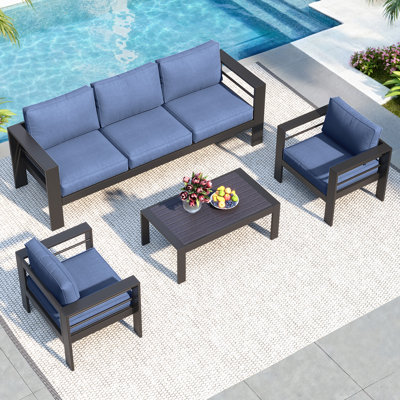 All-Aluminum Outdoor Furniture Set for All Weather, 5-Person Patio Furniture Set with Soft Cushion, 4-Piece Outdoor Patio Set with 3.2" Widened Armrest