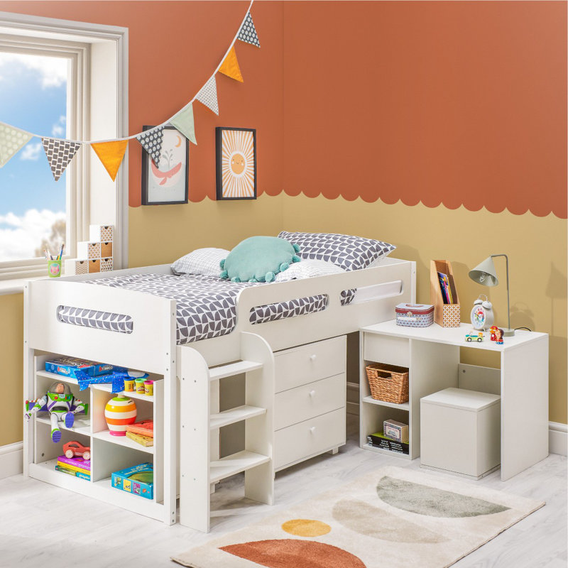 Makena Kids UK Single - Cabin Bed Frame Single Mid Sleeper With Drawers Desk Bookshelf