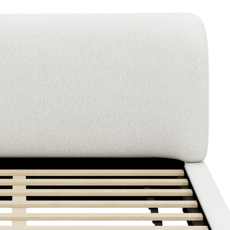 Lit plateforme tapissier élégant, conception compacte à profil bas, White, Grand lit
