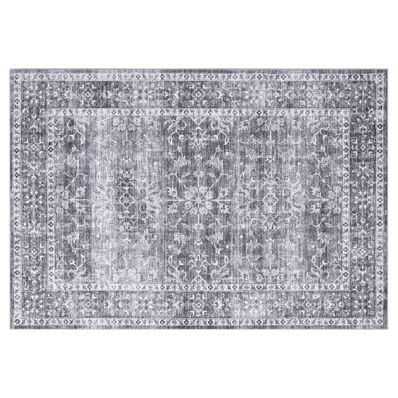 Tapis de couloir rétro Vintage Floral, Gris, Rectangle 9 pi x 12 pi