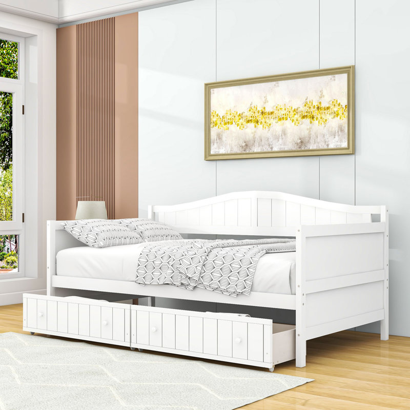 Crotts Twin Size Two Drawers Wooden Daybed, White