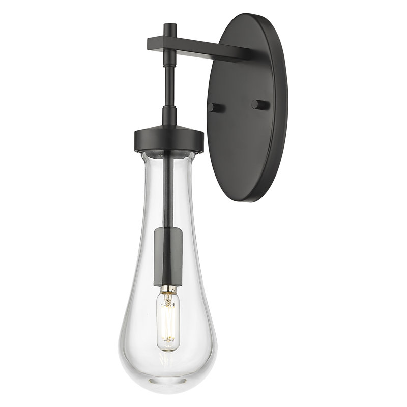 Downtown Urban - Edwa - 1 Light Wall-mounted Sconce - Glass Shade, 16" H x 4.75" W x 6.75" D, Matte Black, Clear