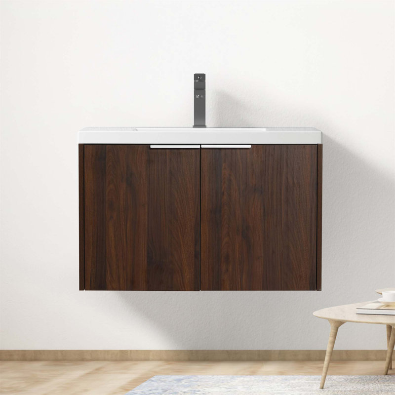 Meuble-lavabo à fixation flottante avec lavabo, Noyer