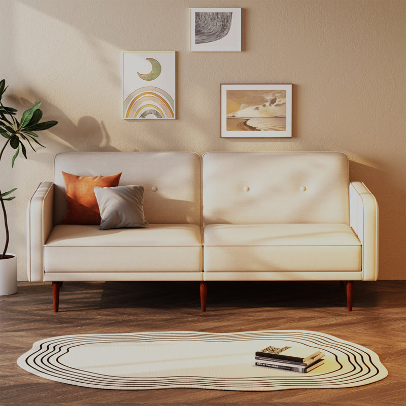 Balabek Twin 76'' Upholstered Convertible Sofa, Beige Polyester
