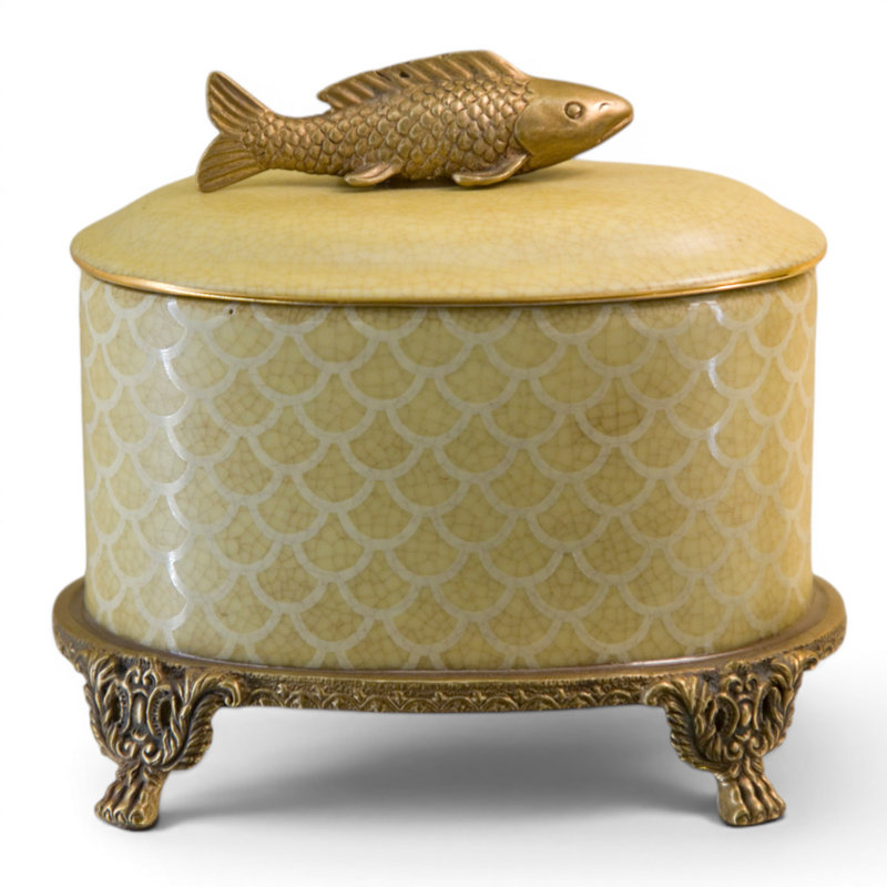 Boîte en porcelaine avec poisson bronze