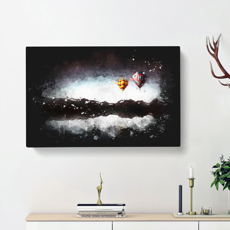 Hot Air Balloons Above a Lake Paint Splash - Wrapped Canvas, 35cm H x 50cm W x 3cm D