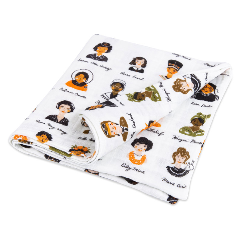 Women in History White Muslin Cotton Baby Swaddle Blanket