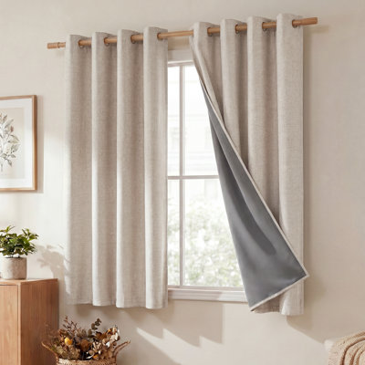Rideaux courts 100% occultants de 63 pouces de longueur pour la cuisine, rideaux en toile de jute avec doublure isolante grise isolante, panneaux isolants pour l'air froid et la chaleur, 2 panneaux