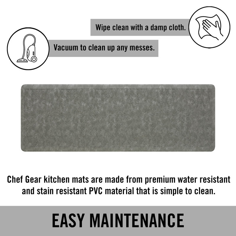 Gray Faux Leather Anti-Fatigue Kitchen Mat 17.5" x 48"