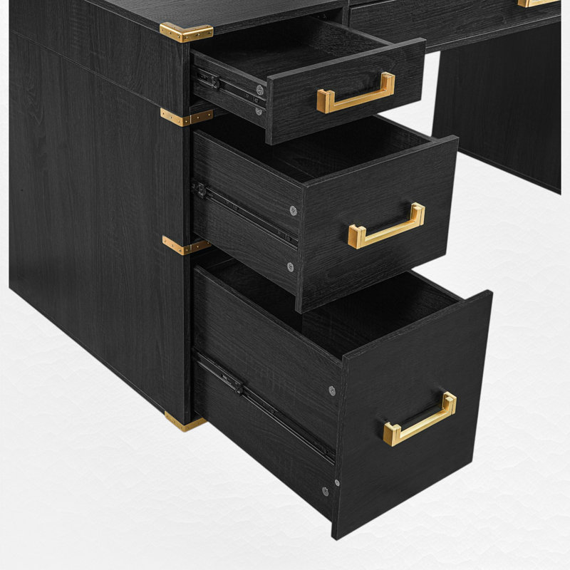 Bureau de direction Antonny 70 po avec 7 tiroirs et ports et prises USB intégrés, bureau à domicile, Noir, noir, noir, noir