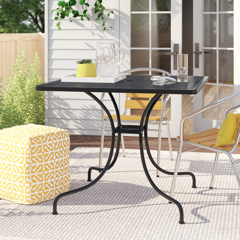 Commercial Grade 35.5" Square Indoor-Outdoor Steel Patio Table with Umbrella Hole, Black