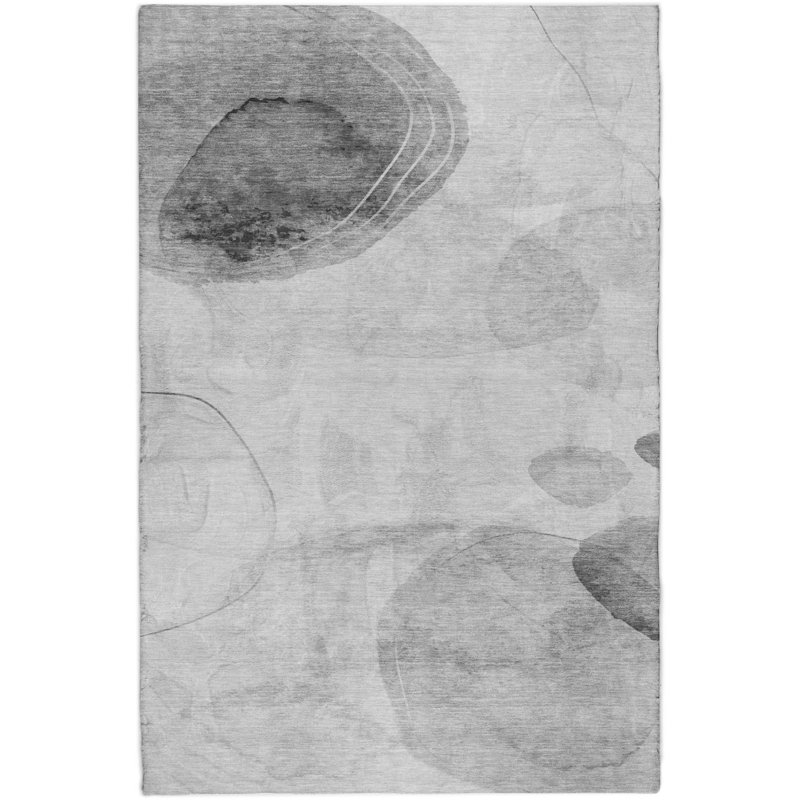 Premium Machine Washable Dream Shag ADS545 Circles Rug, Gray, 3' x 5'