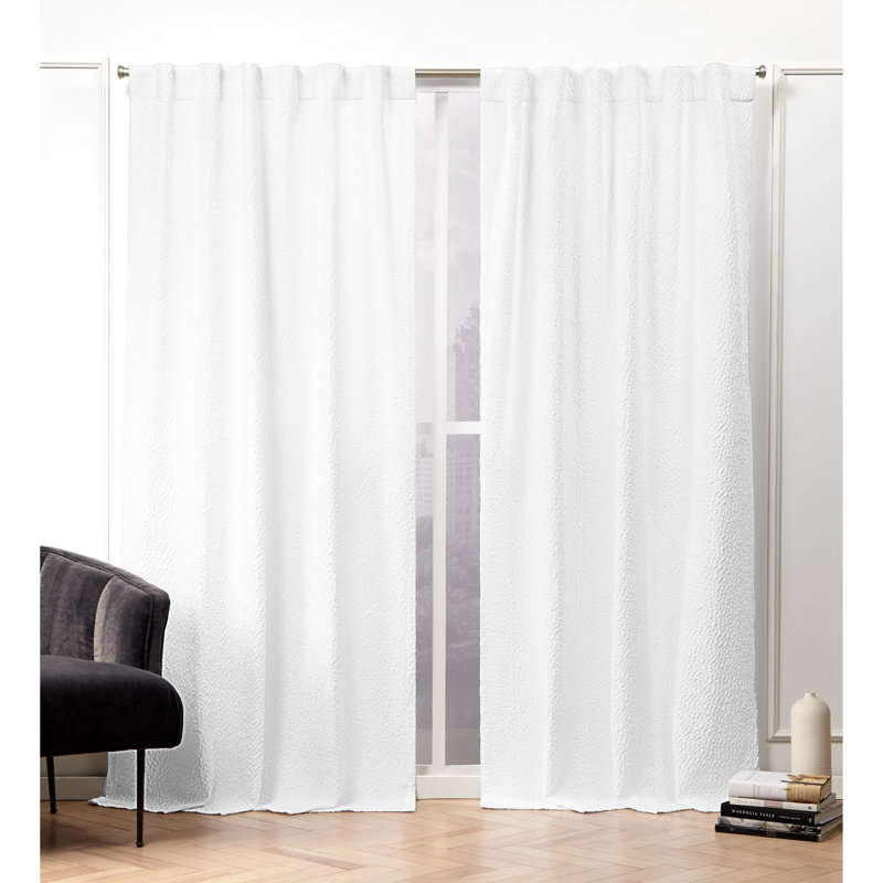 White Textured Polyester Light-Filtering Curtain Panels, 50" x 84"
