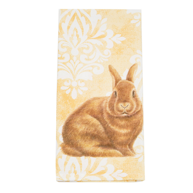 Damask Yellow Bunny Towel, White/Brown Damask Yellow Bunny