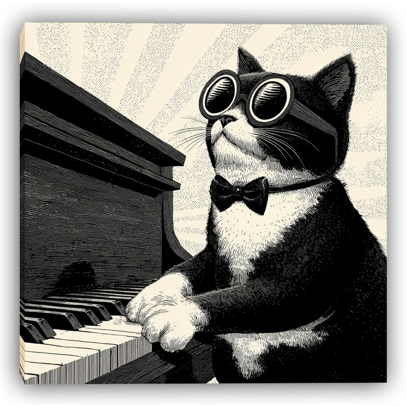 Art mural sur toile Jazz Cat at Piano IV
