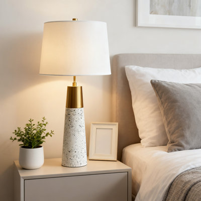Lampe moderne en céramique avec accents en métal glamour et base marbrée, interrupteur rotatif à 3 voies pour le salon de la chambre à coucher, vestibule