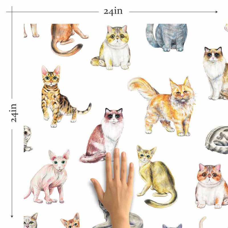 Panneau de papier peint adhésif pour chat, L 8,5 po x l 24 po