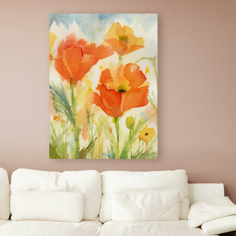 Large Vibrant Orange and Yellow Floral Canvas Wall Art