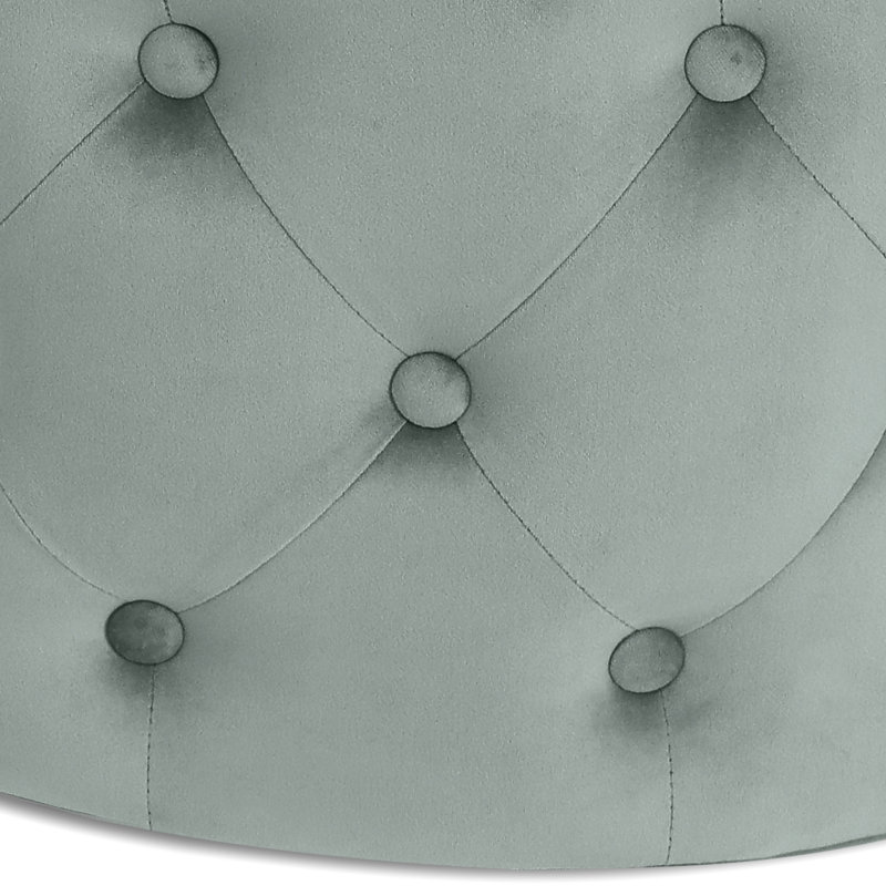 Gray Velvet Tufted Round Storage Ottoman