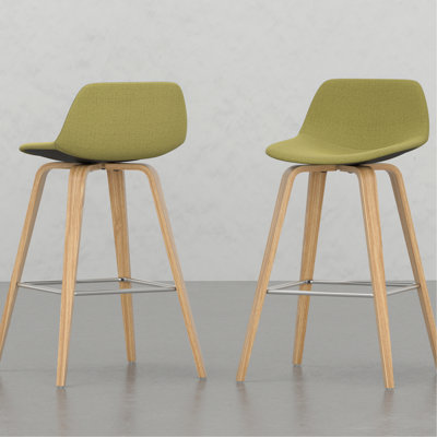 2 tabourets - Siège et dossier incurvés avec tissu, contreplaqué, placage, détails pour le revêtement décoratif à hauteur de bar (2), base en contreplaqué