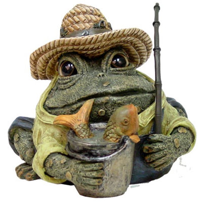 Fisherman Character Toad/Frog Garden Statue