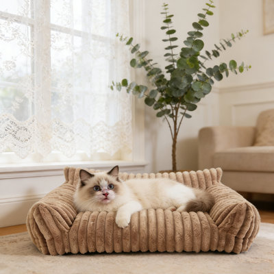 Canapé lavable pour animal de compagnie à trois côtés avec lit pour chien fermé et amovible pour les petits chiens de moins de 15,43 lb (couleur café)
