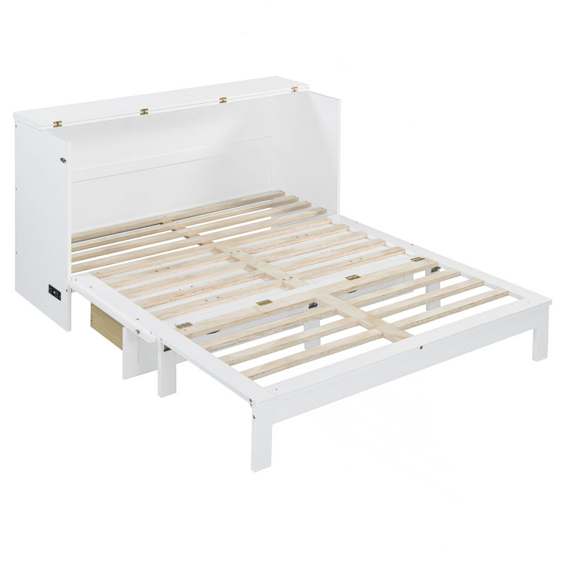 Grand lit escamotable avec grands tiroirs, blanc