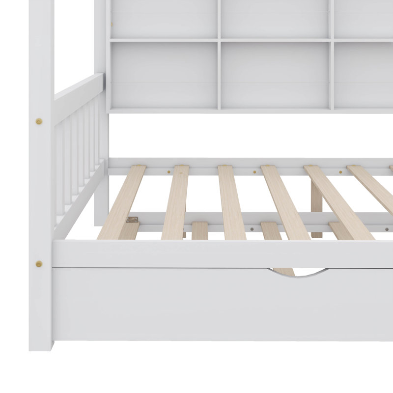 Lit double pleine grandeur avec lit escamotable, lit pour enfant avec tablette intégrée, Lit double